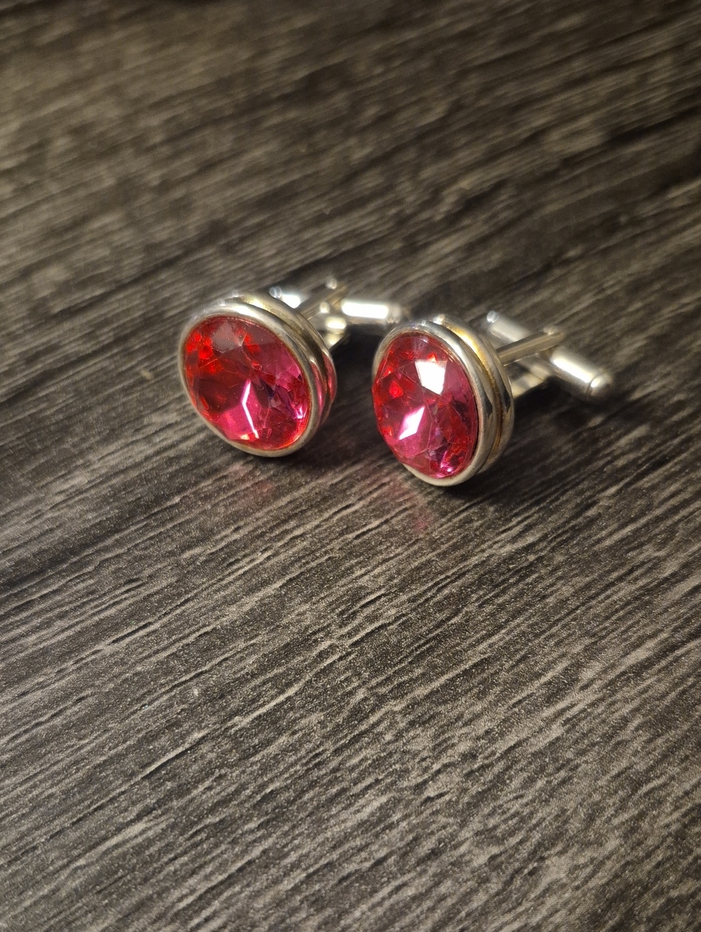 Pink Crystal Round Silver tone Cufflinks